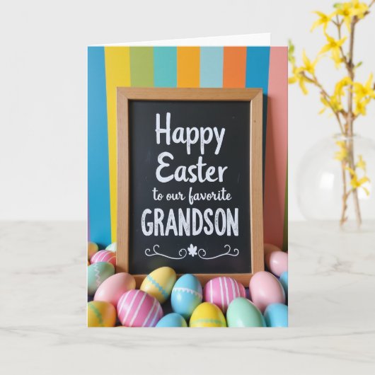 Faux Chalkboard Grandson Easter Card カード (黄色い花)