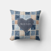Faux Cream Denim Blue Jean Heart クッション (正面)