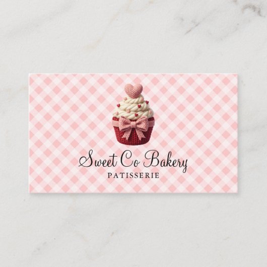 Faux Crochet Love Cupcake Bakery Business Card 名刺 (正面)