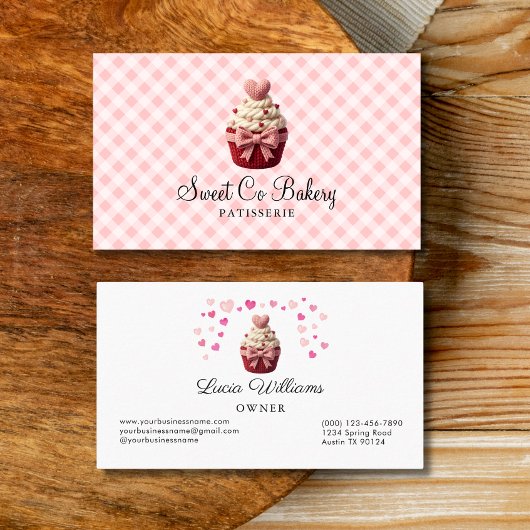 Faux Crochet Love Cupcake Bakery Business Card 名刺