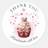 Faux Crochet Valentine Cupcake Bakery Thank you ラウンドシール (正面)