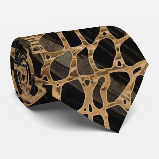 Faux Crocodile Black Liquid Marble and gold ネクタイ (ロール)