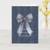Faux Denim Blue Jean Bow カード (黄色い花)