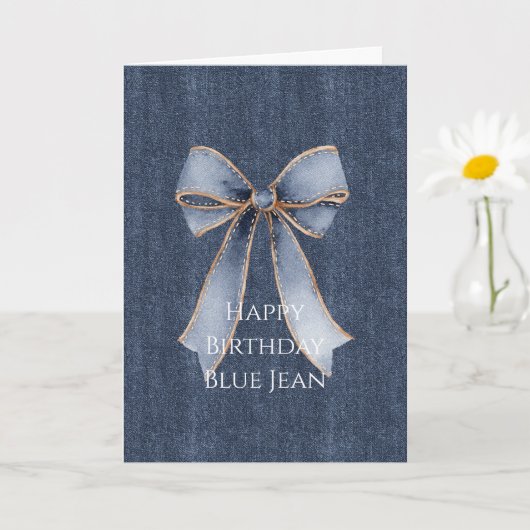 Faux Denim Blue Jean Bow カード (小さな植物)