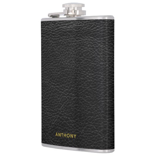 Faux Distressed Black Leather Look フラスク (左)