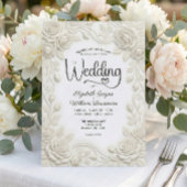 Faux Embossed 3D Cream Rose Bas Relief Wedding  招待状