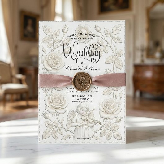 Faux Embossed 3D Floral Bas-Relief Effect 招待状