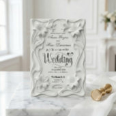 Faux Embossed 3D Floral Frame Pearl Wedding  招待状