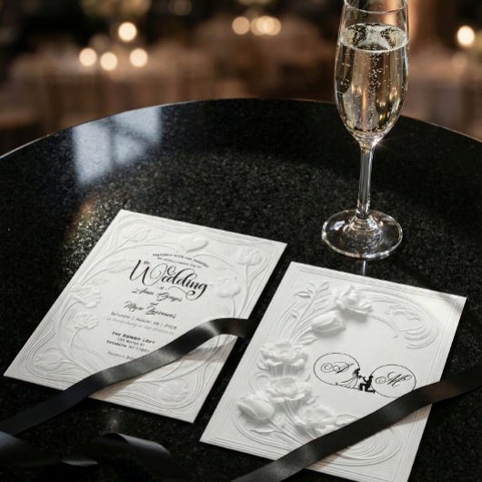 Faux Embossed 3D Relief Floral Formal Wedding 招待状