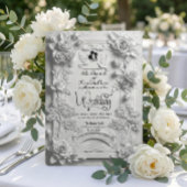 Faux Embossed 3D White Rose Floral Relief Wedding  招待状