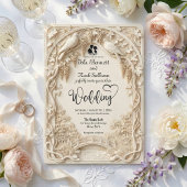 Faux Embossed Carved Cream Bas Relief Wedding 招待状