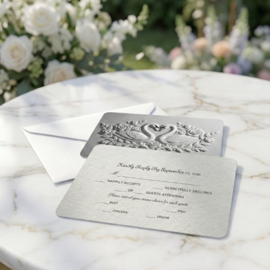Faux Embossed Effect Swans And Roses 出欠カード