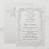 Faux Embossed Floral Baptism Invitation 招待状 (正面/裏面)