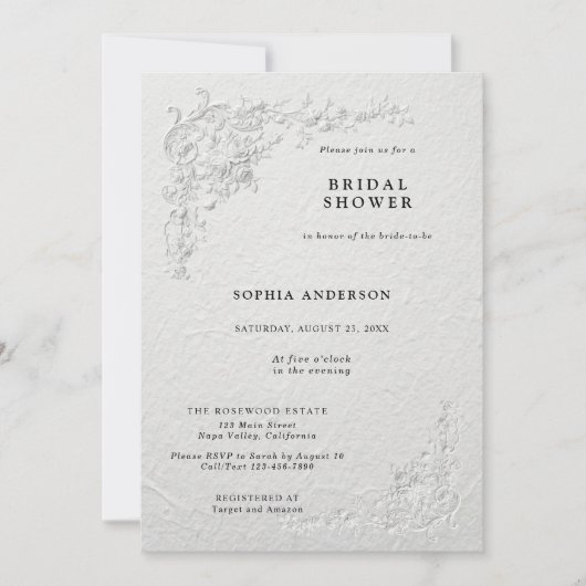 Faux Embossed Floral Bridal Shower Invitation 招待状 (正面)