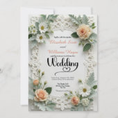 Faux Embossed Floral Elegance Spring Wedding 招待状 (正面)