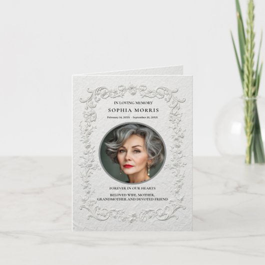 Faux Embossed Floral Funeral Folded Thank You Card サンキューカード (正面)