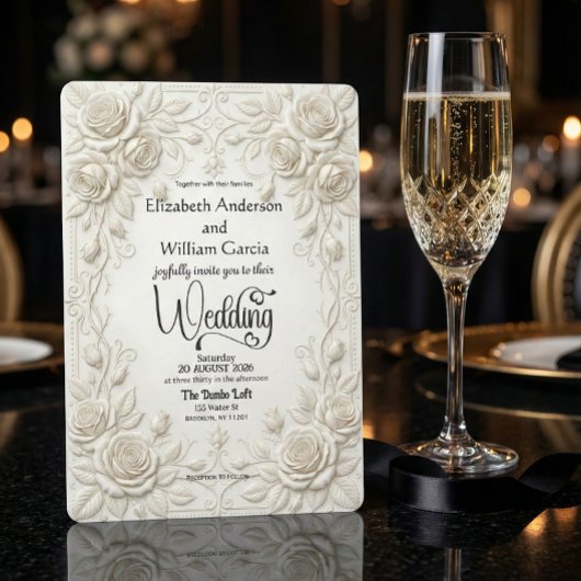 Faux Embossed Floral Plaster Relief Sculpture 招待状