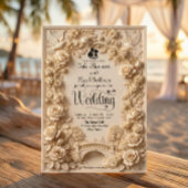 Faux Embossed Floral Relief Effect Classic Wedding 招待状