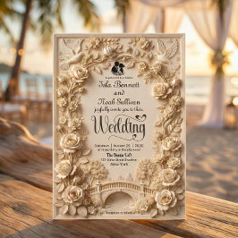Faux Embossed Floral Relief Effect Classic Wedding 招待状
