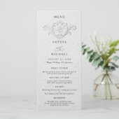 Faux Embossed Floral Wedding Flat Menu メニュー (スタンド正面)