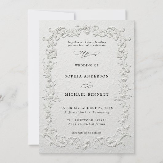 Faux Embossed Floral Wedding Invitation 招待状 (正面)