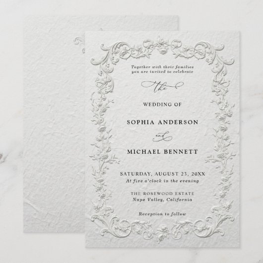 Faux Embossed Floral Wedding Invitation 招待状 (正面/裏面)