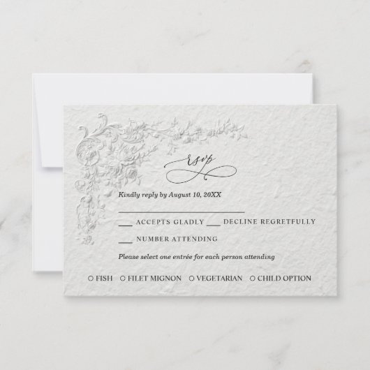 Faux Embossed Floral Wedding RSVP Card (正面)