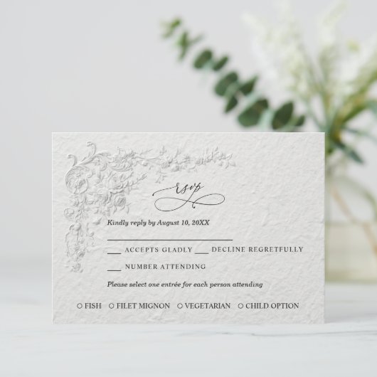 Faux Embossed Floral Wedding RSVP Card (スタンド正面)