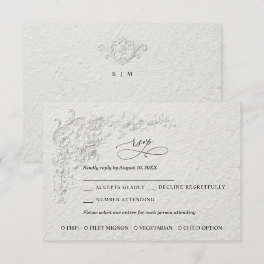 Faux Embossed Floral Wedding RSVP Card (正面/裏面)