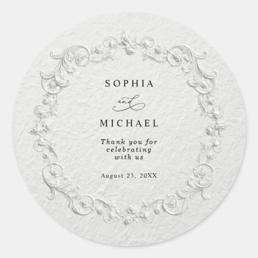 Faux Embossed Floral Wedding Sticker ラウンドシール (正面)