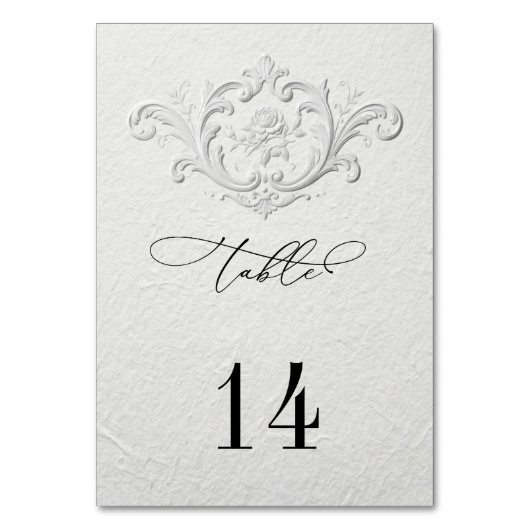 Faux Embossed Floral Wedding Table Numbers テーブルナンバー (正面)