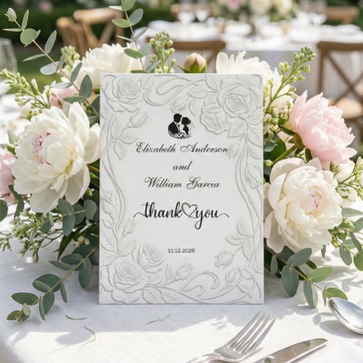 Faux Embossed Floral White 3D Sculpture Effect サンキューカード