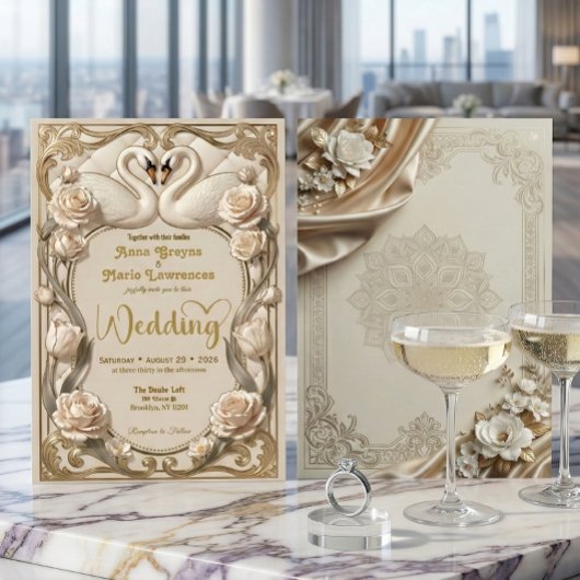 Faux Embossed Gold Regal Fairytale Wedding 招待状
