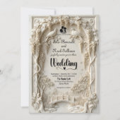 Faux Embossed Ivory Floral Scenic Relief Wedding 招待状 (正面)