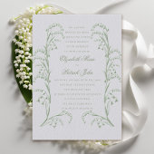 Faux Embossed Lily Valley Ivory Green Wedding 招待状