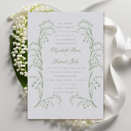Faux Embossed Lily Valley Ivory Green Wedding 招待状