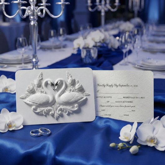 Faux Embossed Plaster Swans Heart Relief 出欠カード