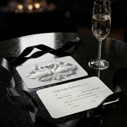 Faux Embossed Plaster Swans Heart Relief 出欠カード