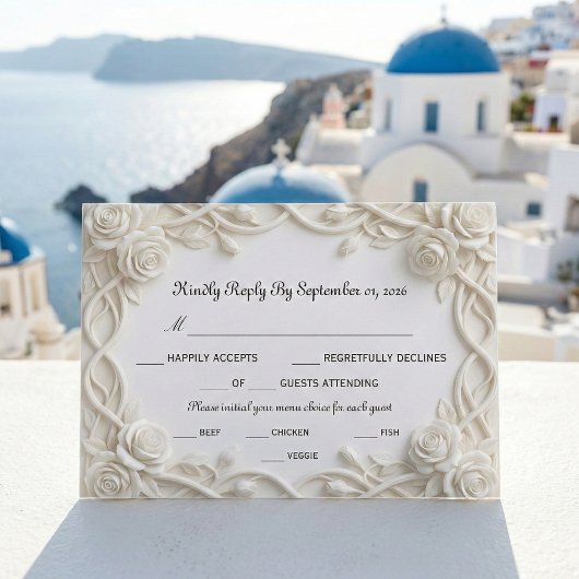 Faux Embossed Plaster White Floral Relief 出欠カード