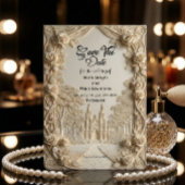 Faux Embossed Relief Ivory Baroque Stone セーブザデート