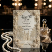 Faux Embossed Relief Ivory Baroque Stone セーブザデート