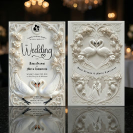Faux Embossed Relief Sculpted Swans Wedding  招待状