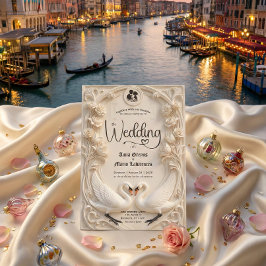 Faux Embossed Relief Sculpted Swans Wedding 招待状
