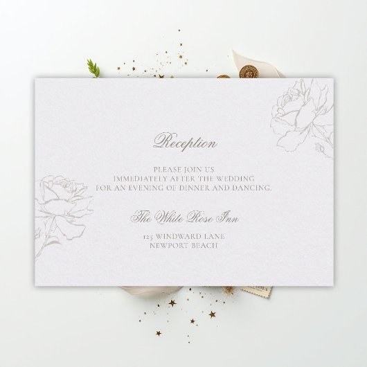 Faux Embossed Rose Pearl Classic Reception Wedding エンクロージャーカード