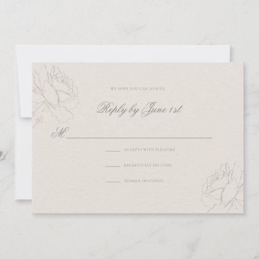 Faux Embossed Roses Ecru Classic Wedding Response (正面)