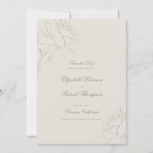 Faux Embossed Roses Ecru Formal Classic Wedding セーブザデート (正面)