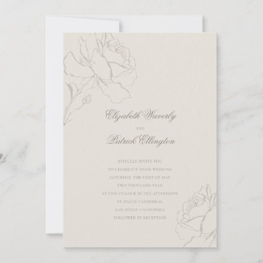 Faux Embossed Roses Ecru Formal Classic Wedding 招待状 (正面)
