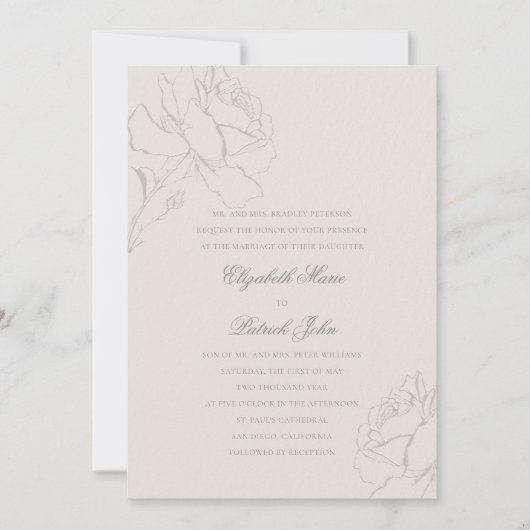 Faux Embossed Roses Ecru Formal Parents Wedding 招待状 (正面)