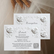 Faux Embossed Roses Elegant Script Details Wedding