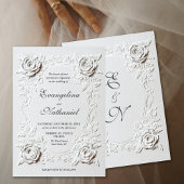  Faux Embossed Roses Elegant Script Formal Wedding 招待状